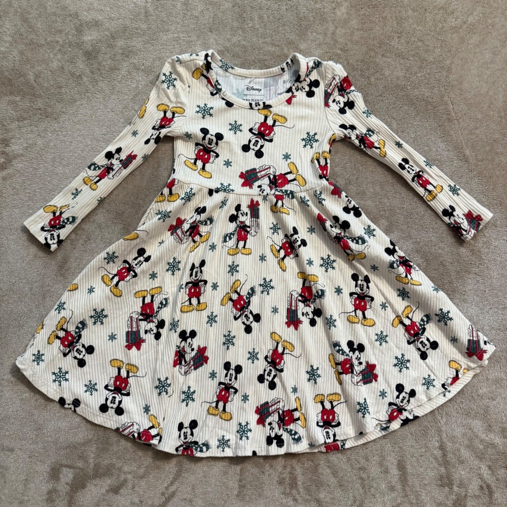 Posh Peanut Disney Mickey Mouse Christmas Holiday Bamboo Ribbed Dress 2T